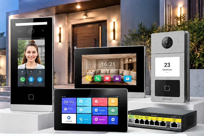 Modern smart home entrance with connected video intercom systems